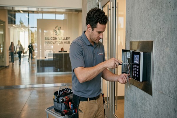 Commercial access control reader installation in San Jose office building