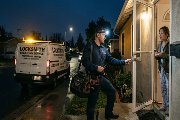 Locksmith arriving at home in San Jose evening for emergency lockout